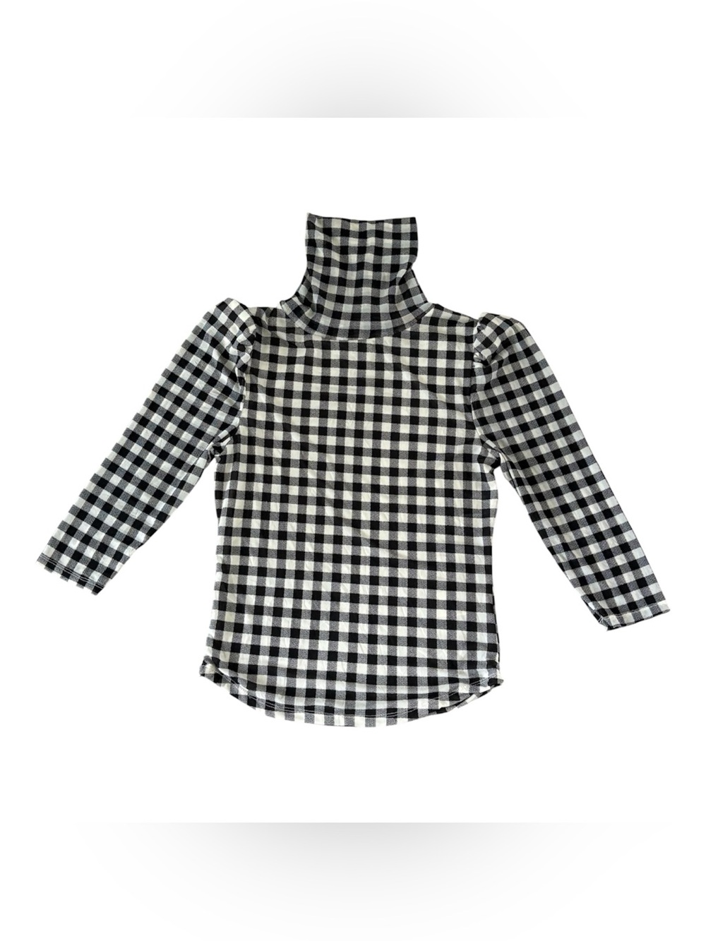 Free People Black & White Gingham Turtleneck Long Sleeve Top size M